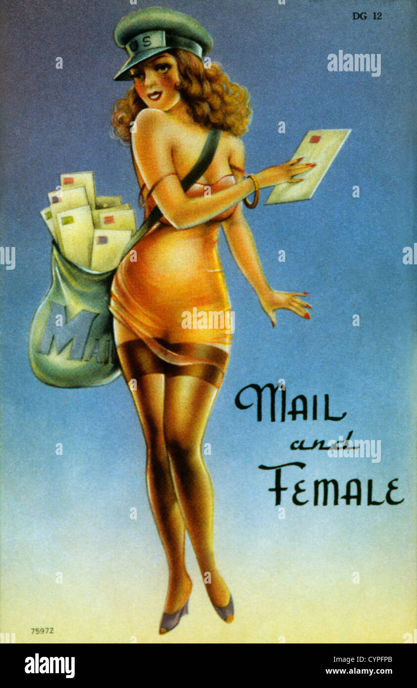 Femme Sexy habillé en facteur, Mail & Femme, mules, 1940 Carte Photo Stock  - Alamy