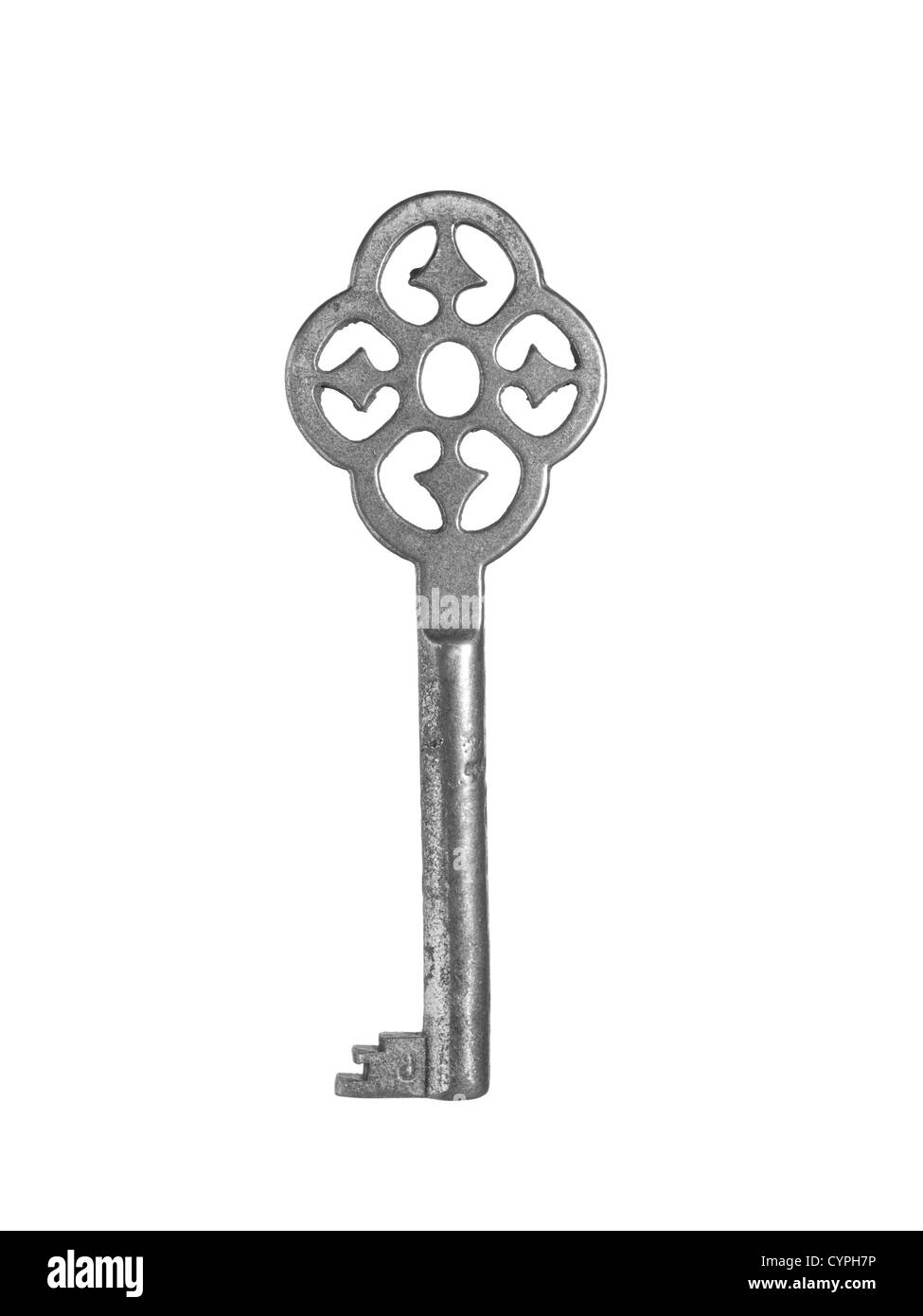 Une vieille clé de mode sur un fond blanc. Banque D'Images