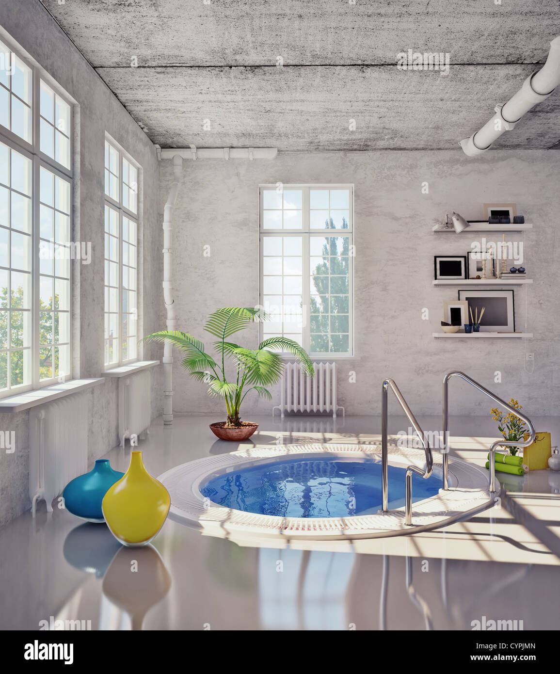 Salle de bains moderne à l'intérieur loft ( 3d illustration) Banque D'Images