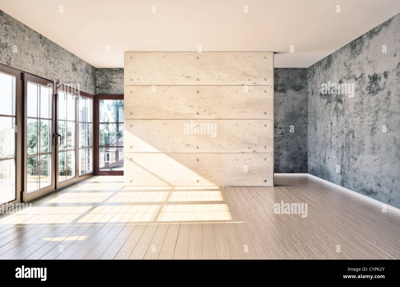 Grande chambre spacieuse, éclairée par la lumière naturelle à partir de windows Banque D'Images