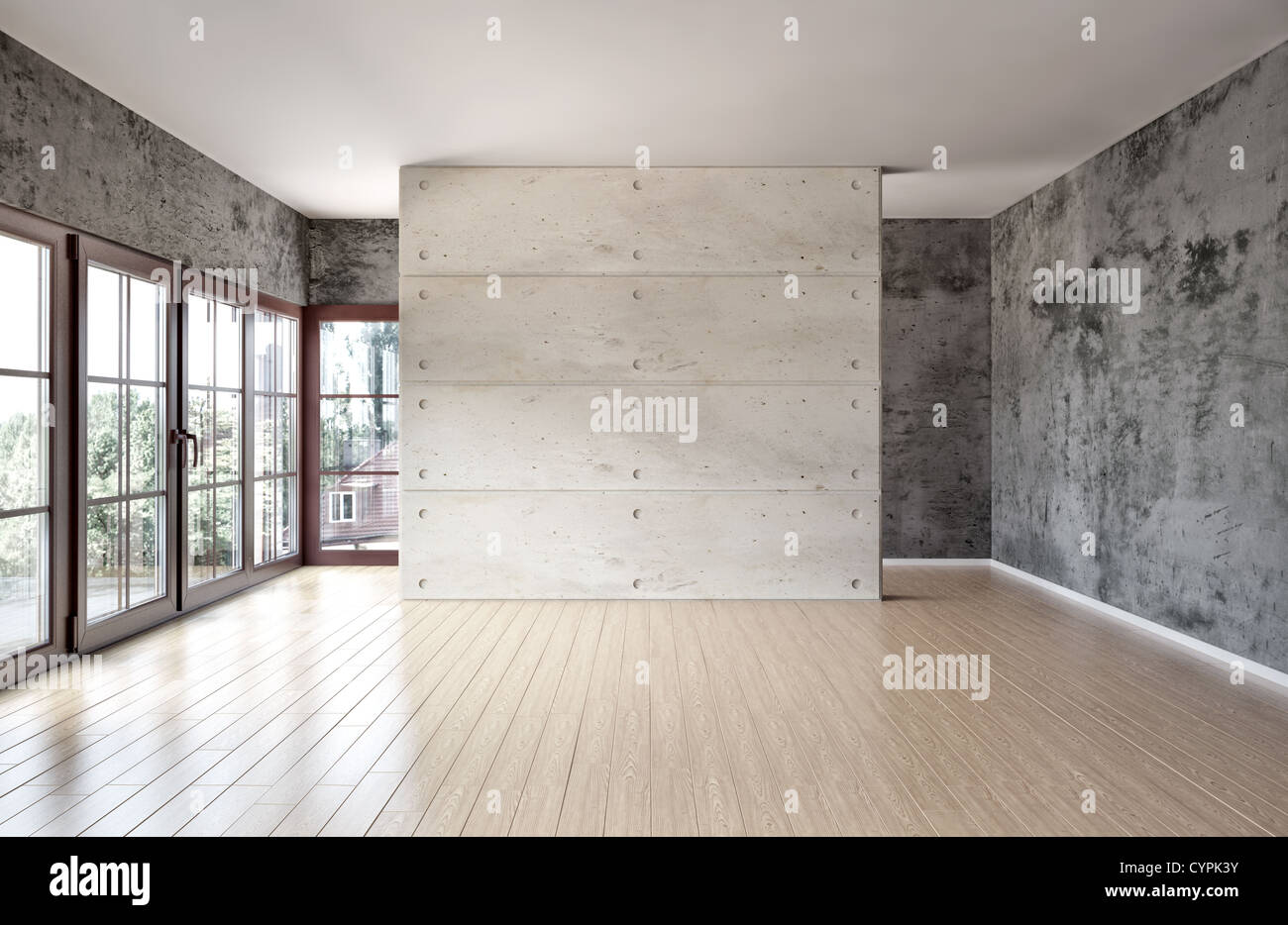 Grande chambre spacieuse, éclairée par la lumière naturelle à partir de windows Banque D'Images