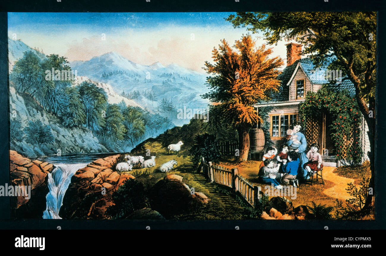 Mountaineer's Home, Currier & Ives, lithographie Banque D'Images