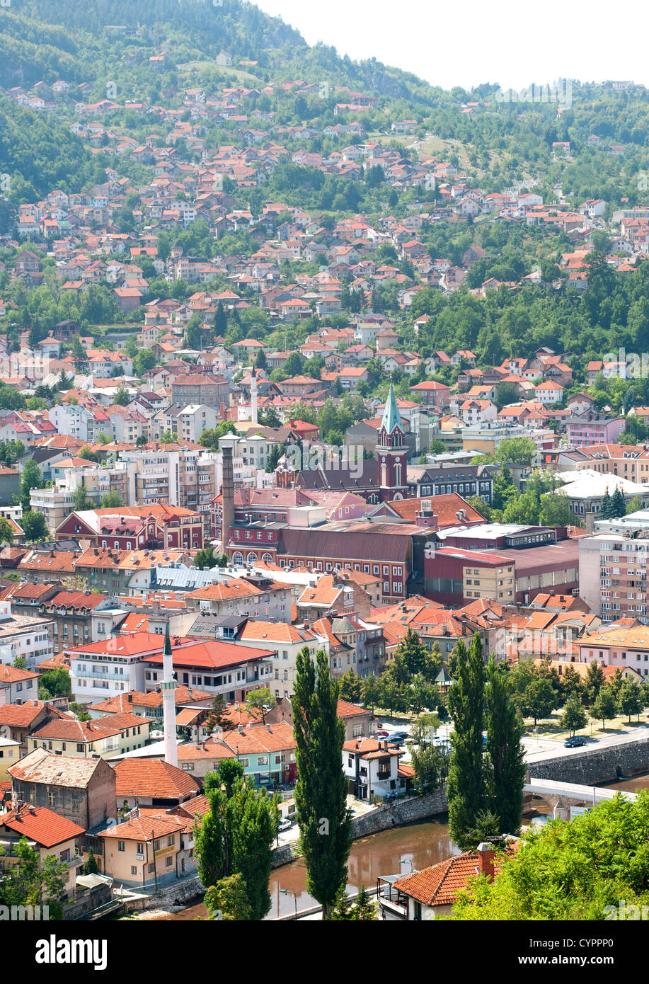 Vue sur Sarajevo, la capitale de la Bosnie-Herzégovine. Banque D'Images
