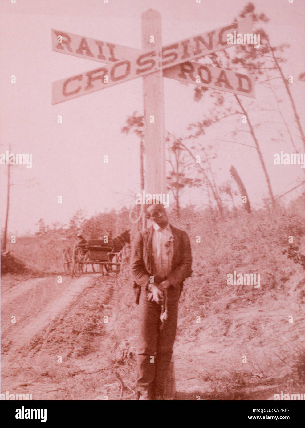 Homme lynché à Railroad Crossing, Orangeburg, Caroline du Sud, USA, d'albumen Photographie, 1897 Banque D'Images