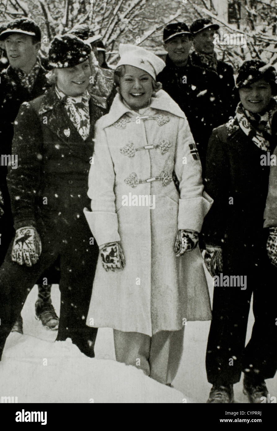 Sonja Henie, la patineuse artistique, à 1936, les Jeux Olympiques d'hiver de Garmisch-Partenkirchen, Allemagne Banque D'Images