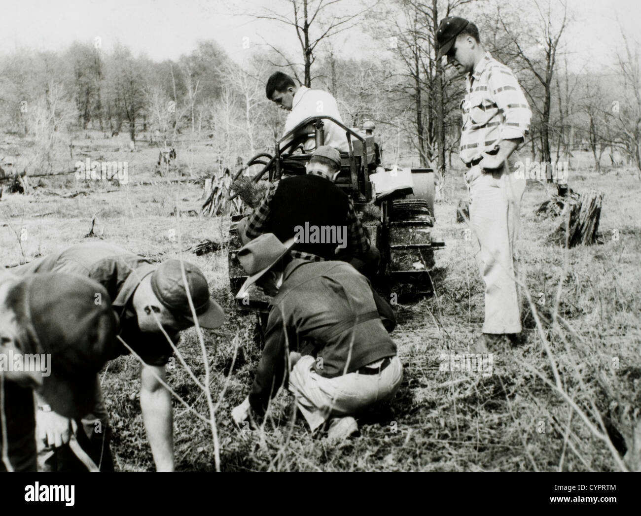 Civilian Conservation Corps reboiser Travailleurs Waste Land, Allegheny National Forest, North Carolina, USA, vers 1934 Banque D'Images