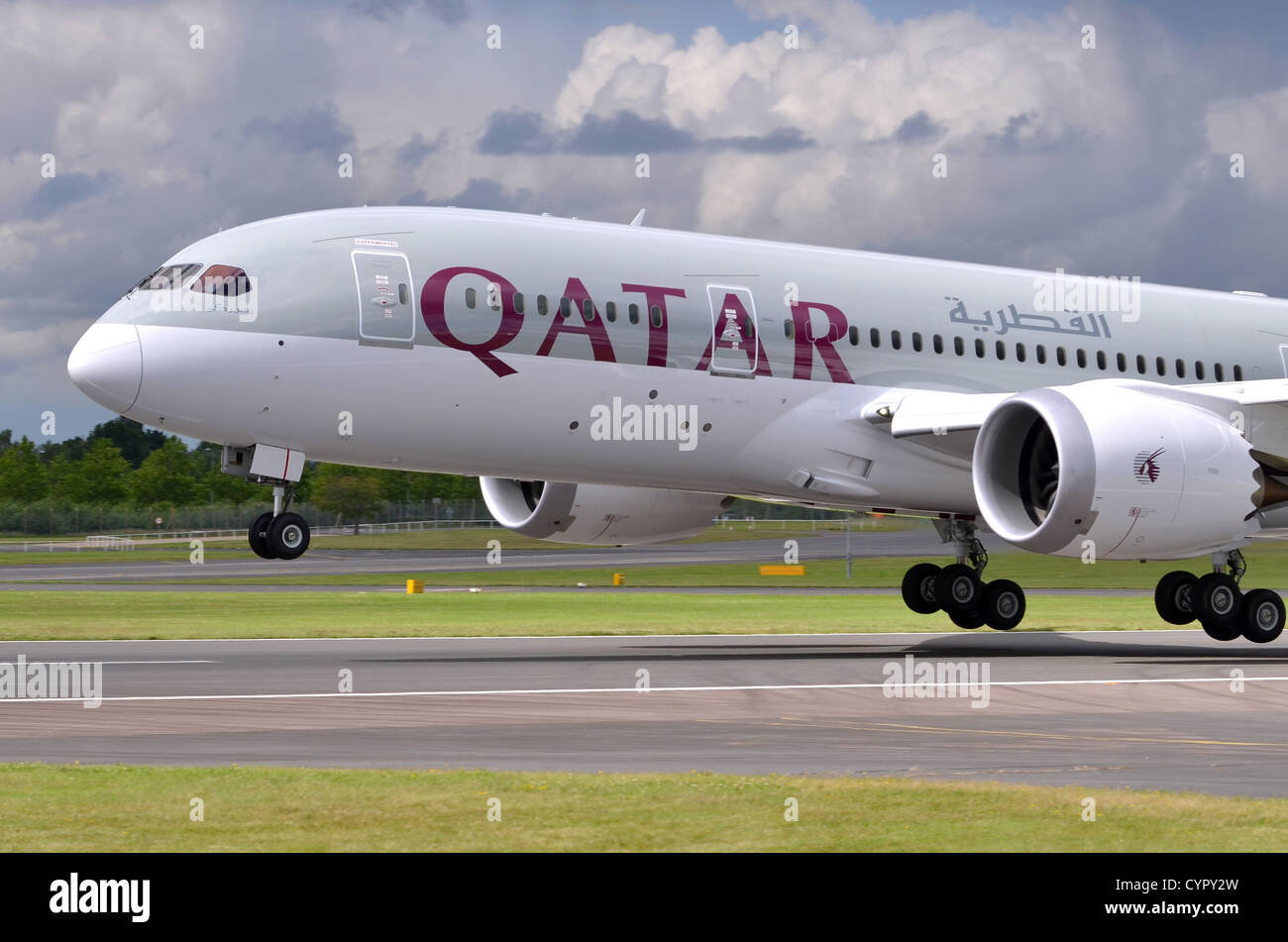 Boeing 787 Dreamliner aux couleurs de Qatar Airways à Farnborough Airshow 2012 Banque D'Images