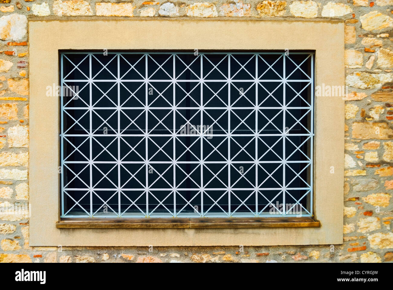 Close-up d'une fenêtre avec des grillades, Athènes, Grèce Banque D'Images
