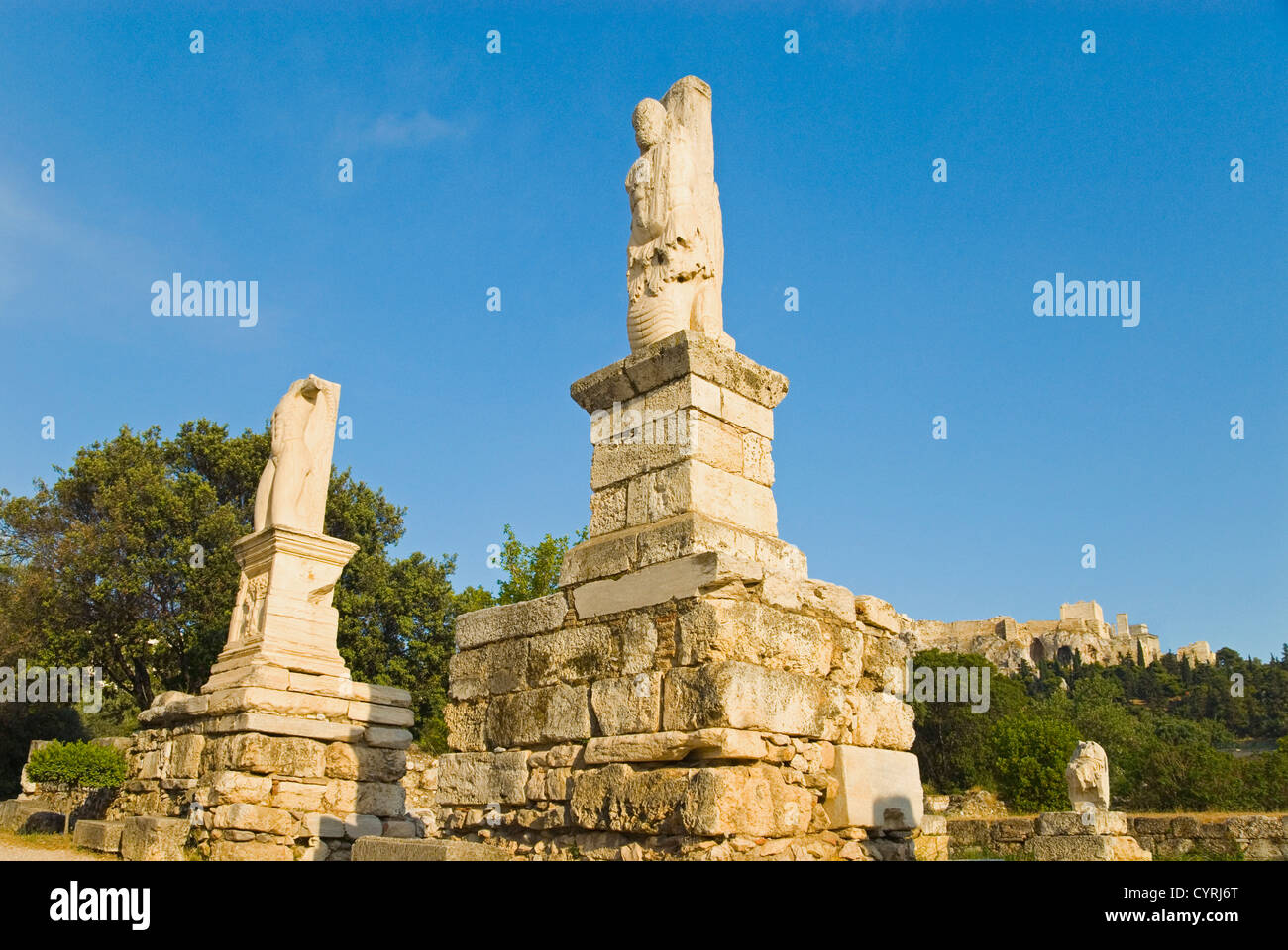 Ruines de statues, l'odéon d'Agrippa, l'ancienne Agora, Athènes, Grèce Banque D'Images