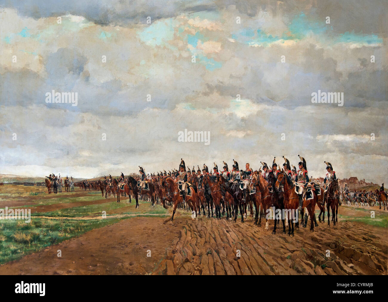 Les cuirassiers avant leur charge à la bataille d'Austerlitz en 1805 par Jean Louis Ernest Meissonier, Français, France 1878 Banque D'Images