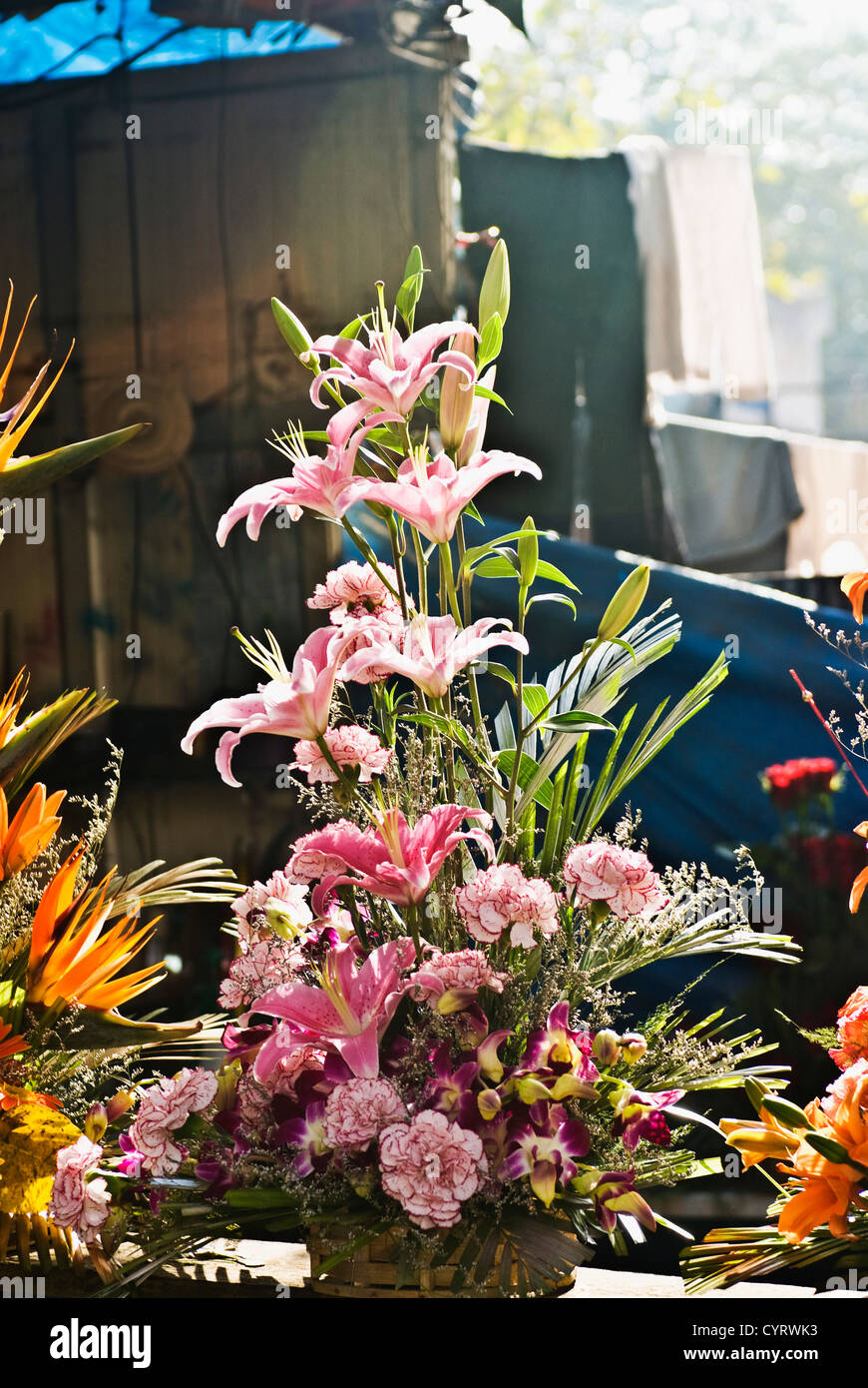 Bouquet de fleurs dans un shop, New Delhi, Inde Banque D'Images