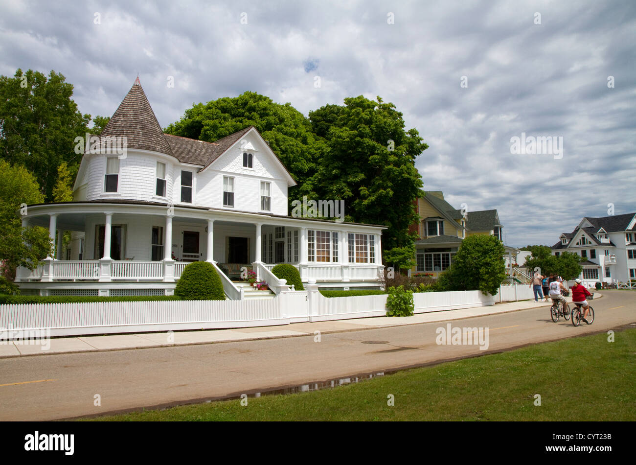 Maison historique sur l'île Mackinac situé dans le lac Huron, Michigan, USA. Banque D'Images