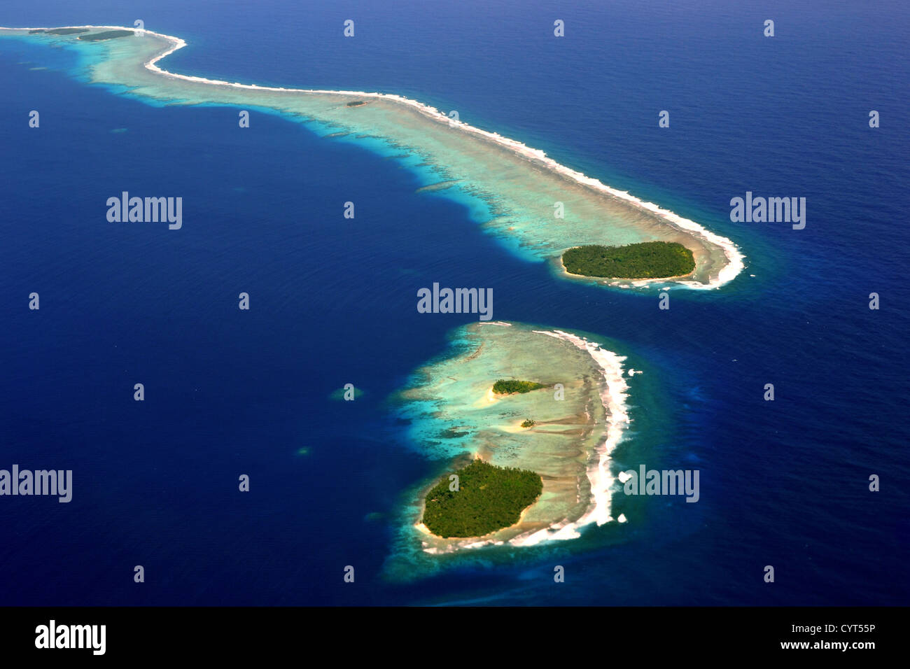 Vue aérienne de l'atoll micronésien près de Chuuk, États fédérés de Micronésie, le Pacifique Nord Banque D'Images