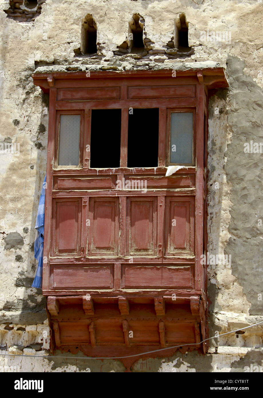 Mashrabiya rouge, de moka, au Yémen Banque D'Images