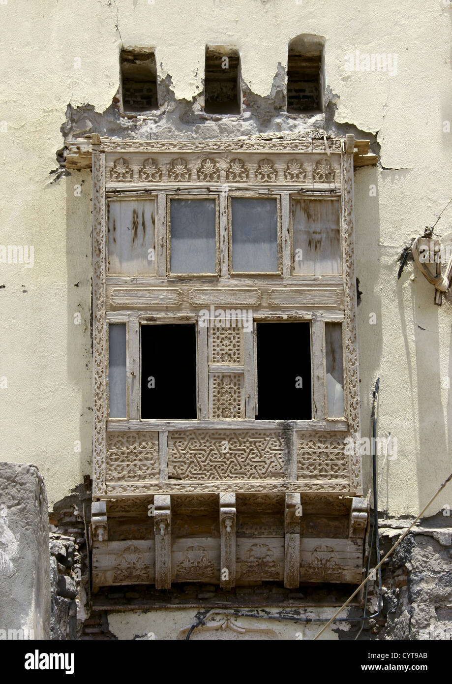 Vue d'un sol en bois Mashrabiya, moka, Yémen Banque D'Images