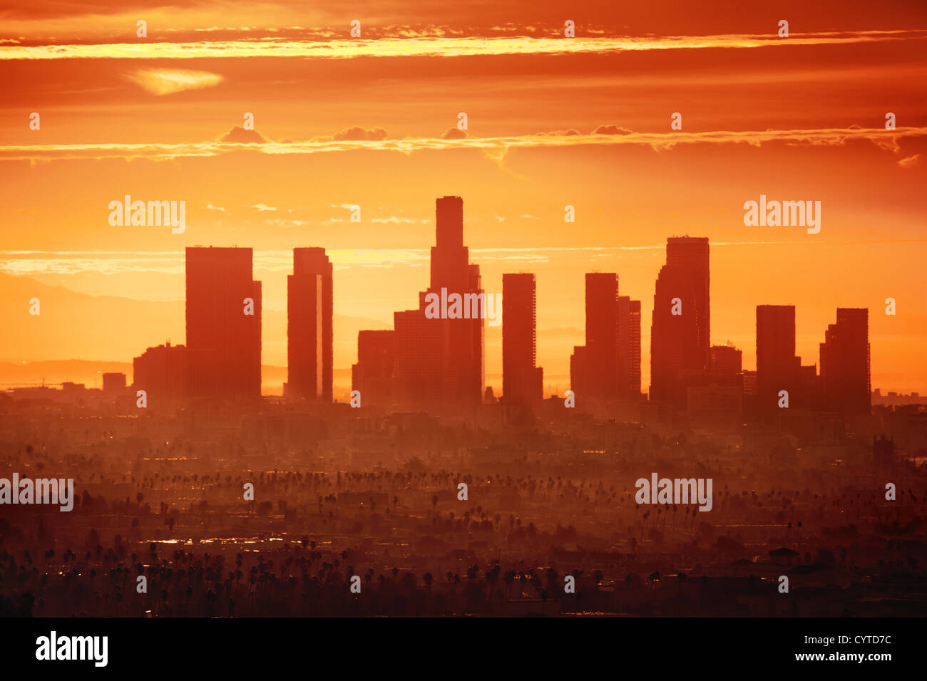 Lever de Soleil sur le centre-ville de Los Angeles Banque D'Images