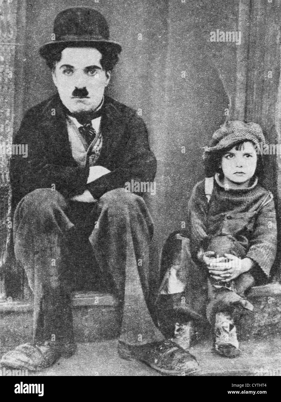 Charlie Chaplin et Jackie Coogan dans le Kid Banque D'Images