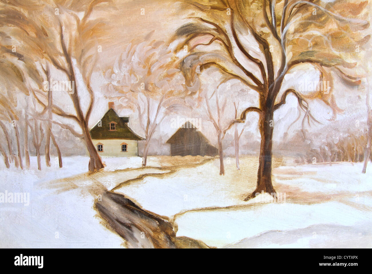 Peinture à l'huile sur toile d'hiver Banque D'Images