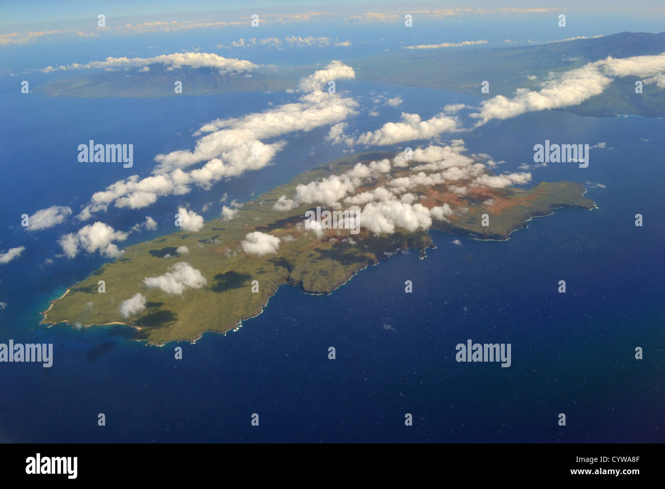 Vue aérienne de Kaho'olawe island, comté de Maui, Hawaii, USA Banque D'Images