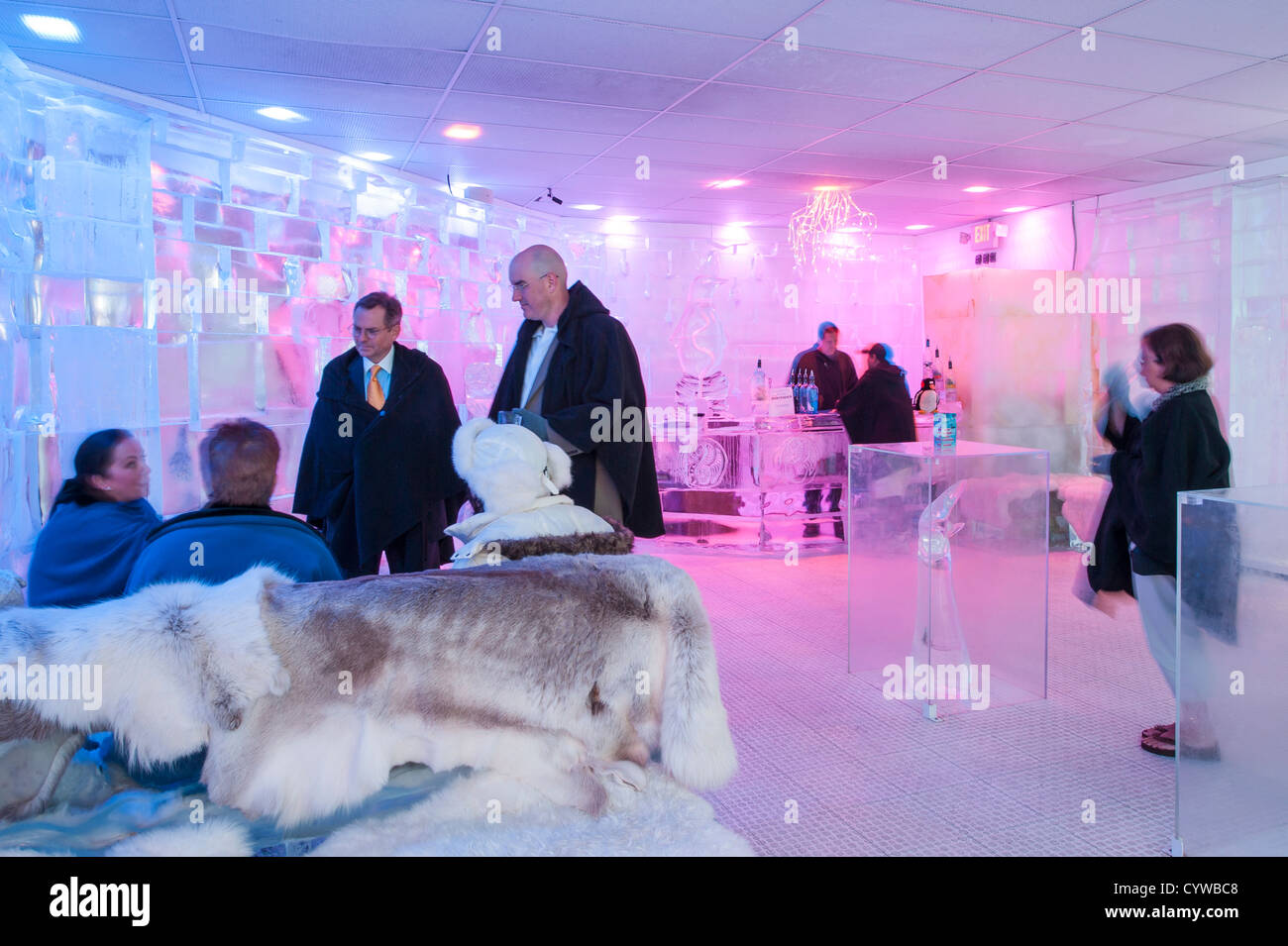 Les clients de l'Ice Bar Orlando, Floride. Banque D'Images