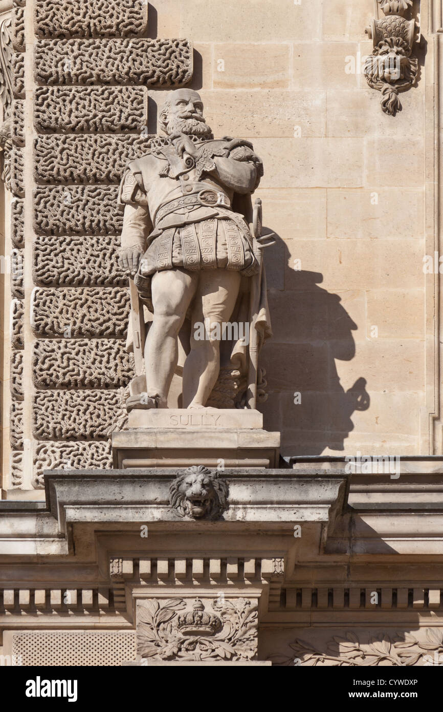 Statue de Maximilien de Béthune, duc de Sully (1560 - 1641) et homme d'État français Hugenots, Cours Napoléon, le Musée du Louvre Banque D'Images