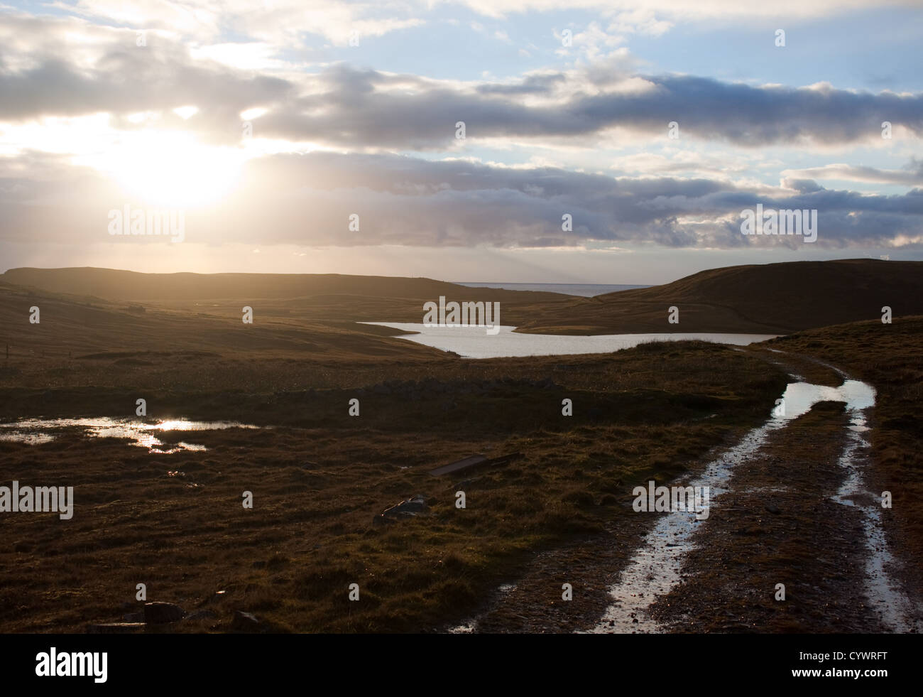 Lumière du soir à Loch d'Sotersta près de Culswick, Westside, Mainland Shetland Banque D'Images