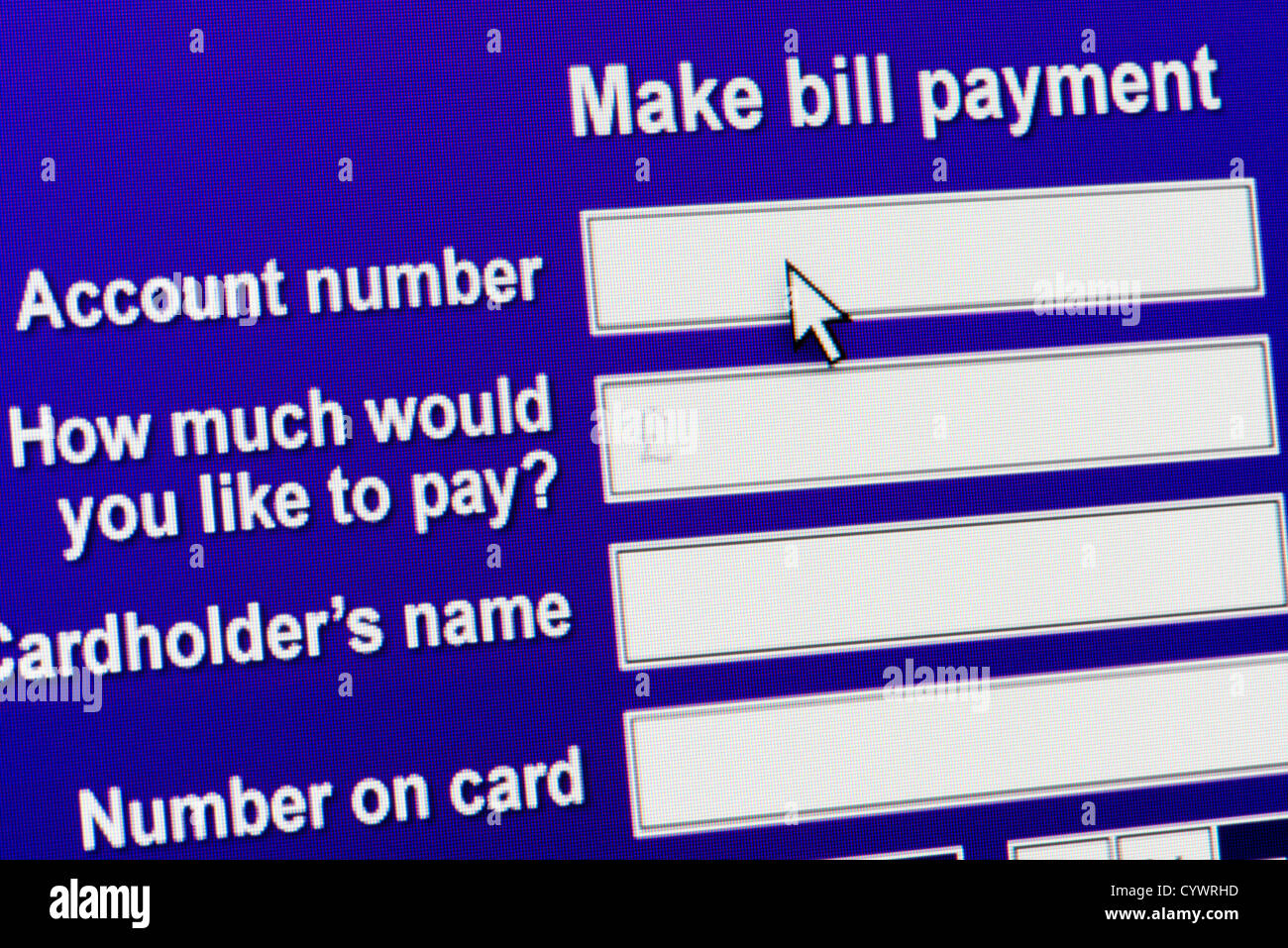 Close up d'un site fictif invitant l'utilisateur à faire un paiement de facture. Banque D'Images
