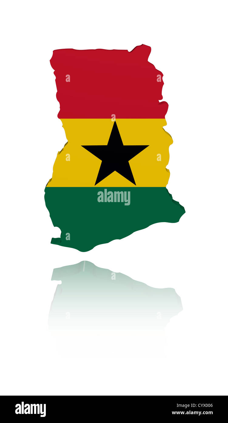Ghana carte drapeau avec réflexion illustration Banque D'Images