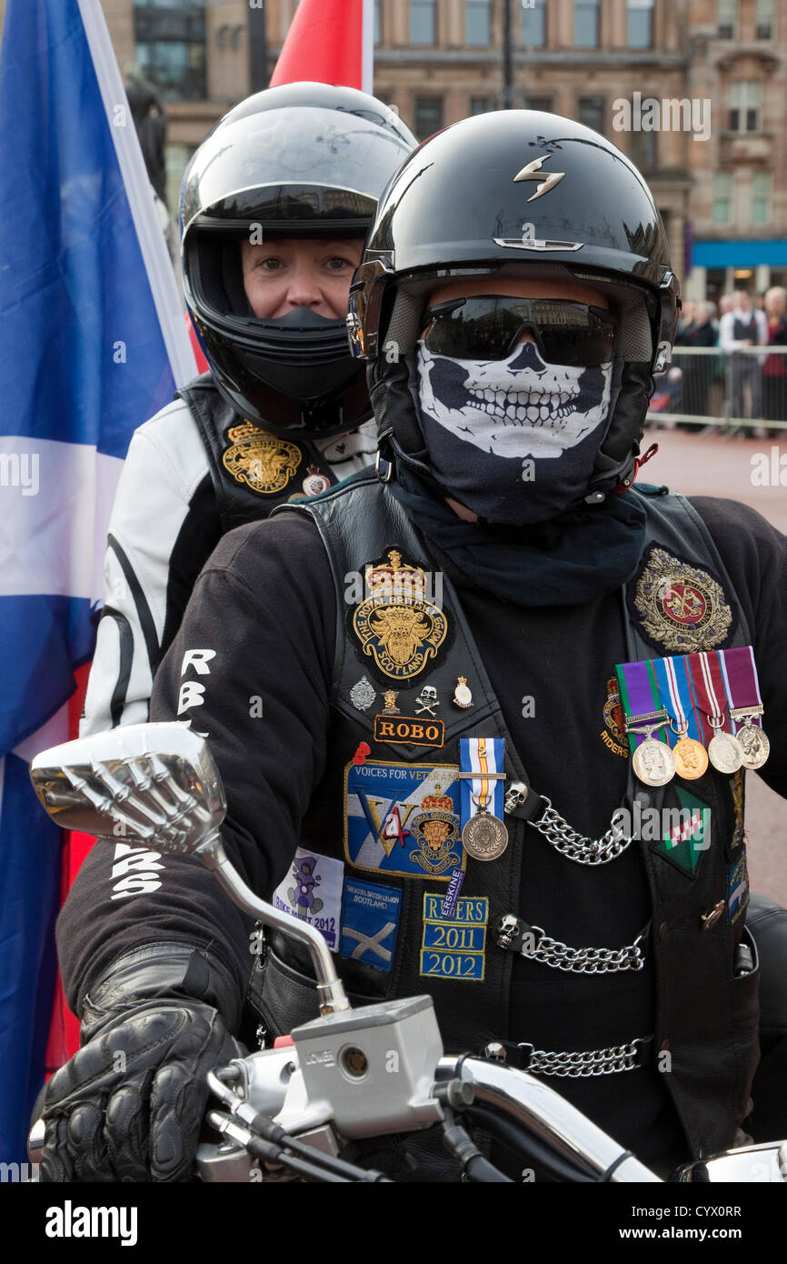 11 novembre 2012, George Square, Glasgow Ecosse.Ex armée et membre de la Royal British Legion motocyclistes, Direction générale de l'Ecosse, au défilé du jour du Souvenir Banque D'Images