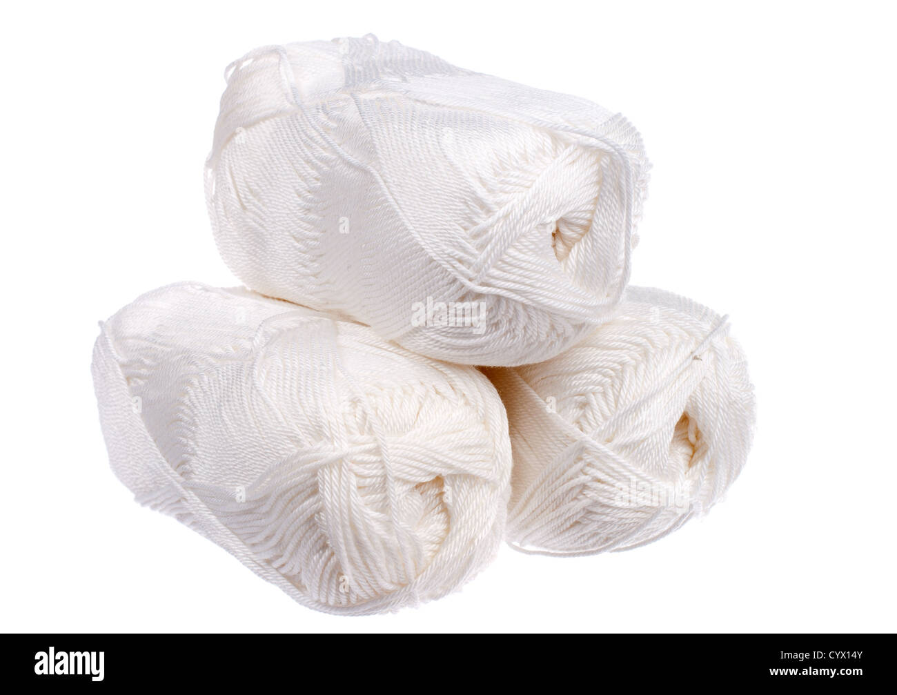 Trois boules de fil sur fond blanc Banque D'Images