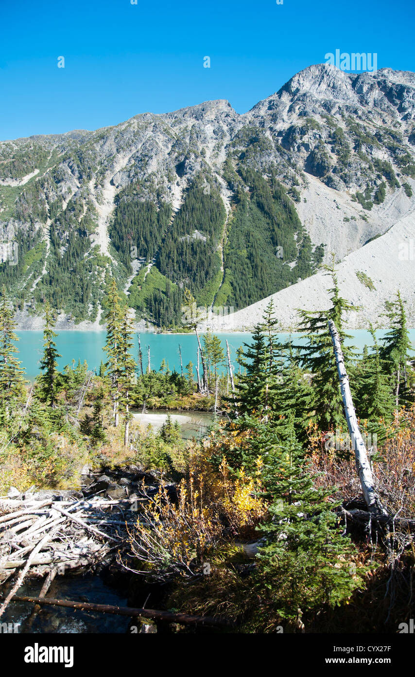 Lac et Montagne à Joffre Lakes Provincial Park, British Columbia, Canada Banque D'Images