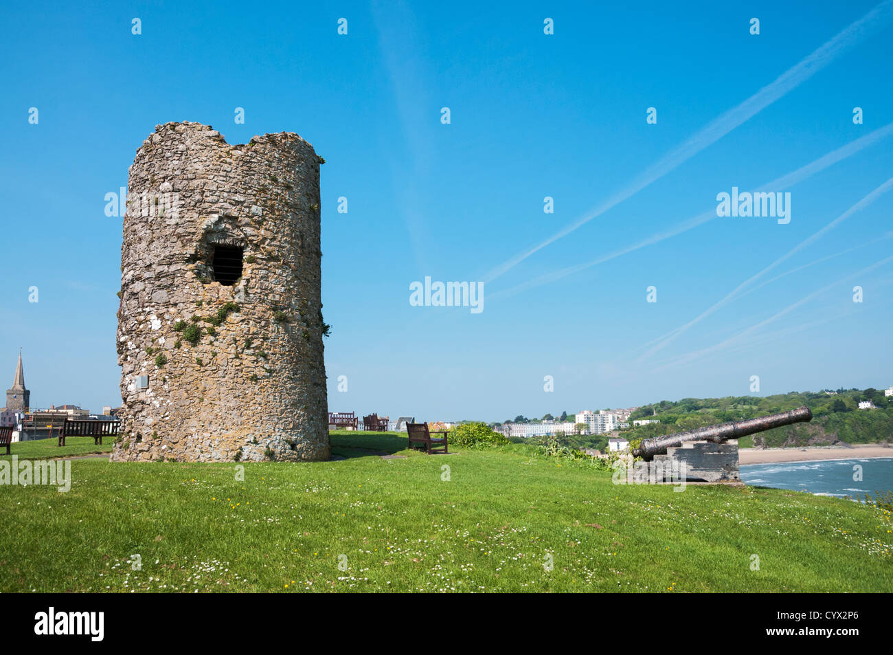 Le Pays de Galles, Tenby Tenby, Pembrokeshire, château construit par les Normands Banque D'Images