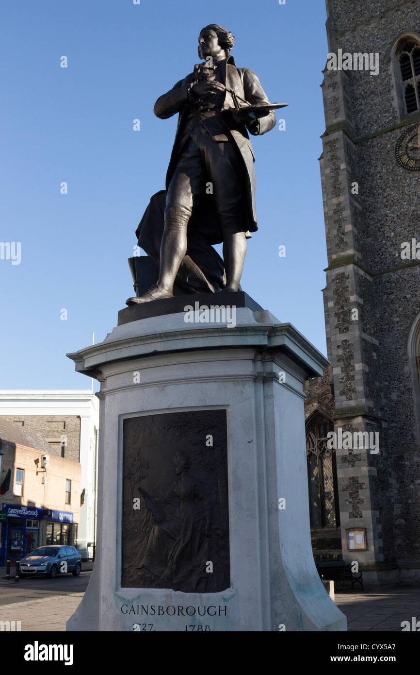 La ville de Sudbury statue de Thomas Gainsborough sur Market Hill Centre Suffolk angleterre uk go Banque D'Images