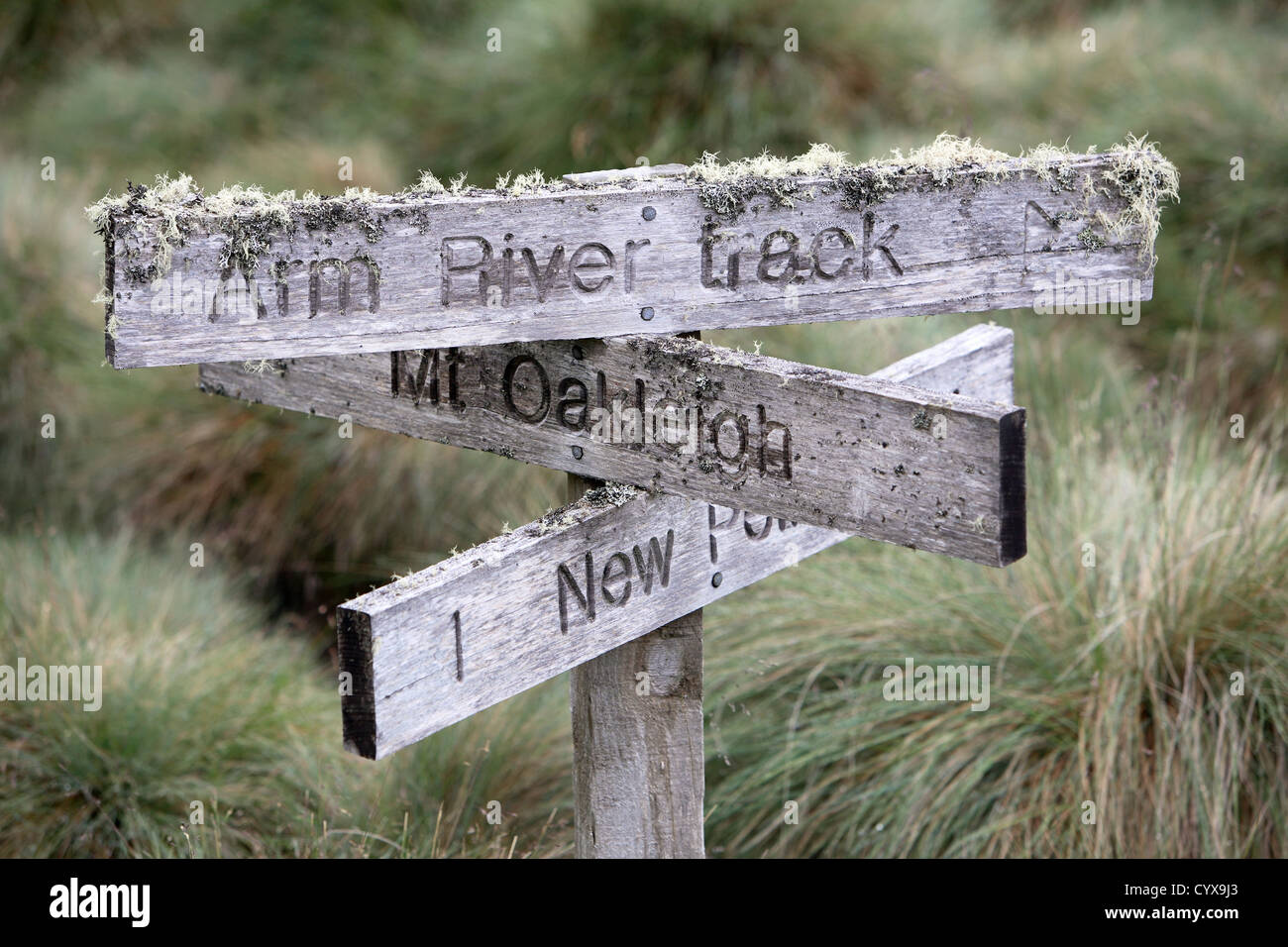 Trail signe sur l'Overland Track. Cradle Mt - Lake St Clair National Park, Tasmanie, Australie. Banque D'Images