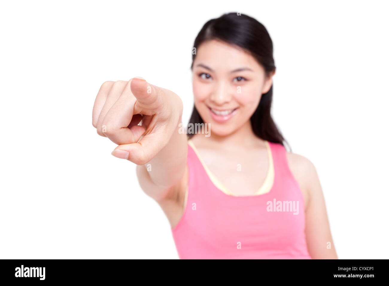 Portrait d'une jeune femme vers l'avant Banque D'Images