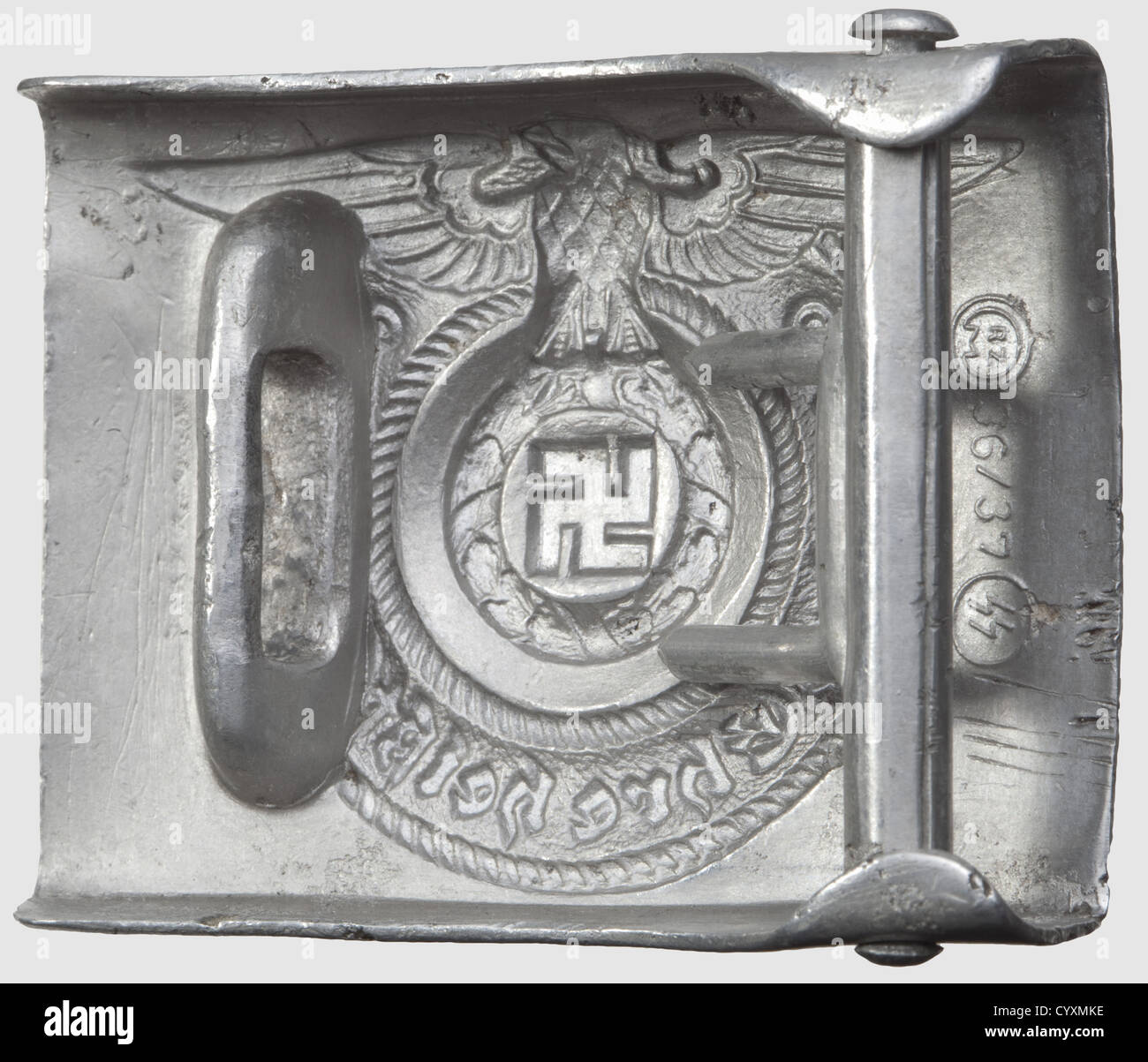 Boucle de ceinture pour hommes inscrits et 'Unterführer', en aluminium,  fabricant Assmann 'RZM 155/39 SS', traces d'oxydation, historique,  historique, années 1930, années 1930, XXe siècle, service secret, service  de sécurité, services secrets,