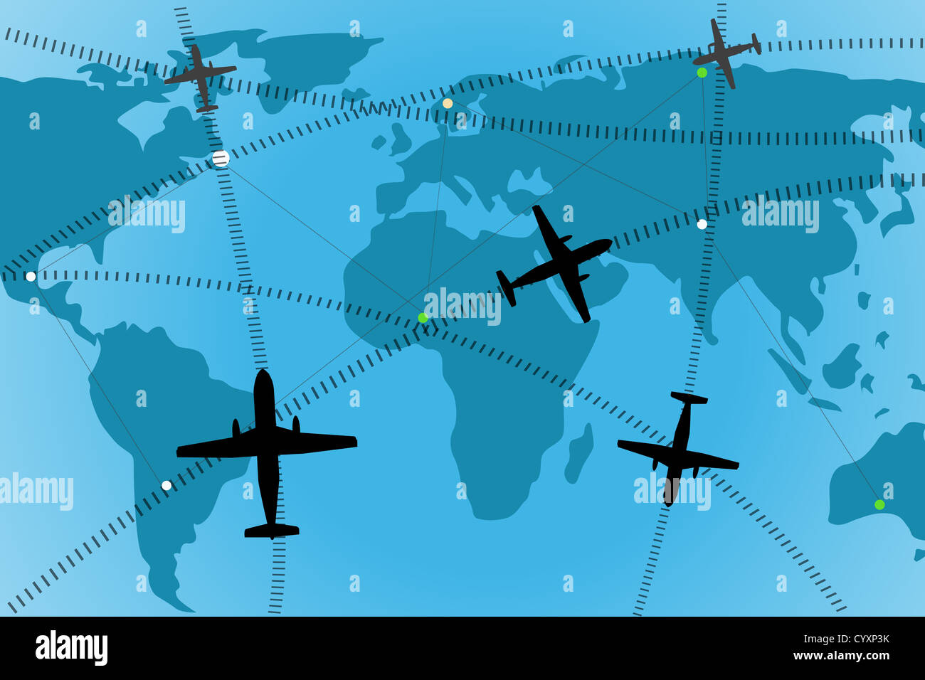 Illustration de l'airline itinéraire sur carte du monde Banque D'Images