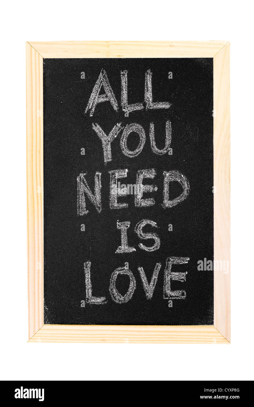 C'est un tableau noir written 'All you need is love". Banque D'Images