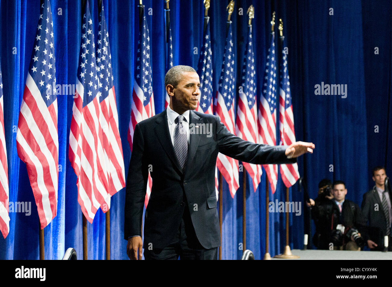 Le président Obama parle à un rassemblement de sa campagne présidentielle de 2012. Banque D'Images