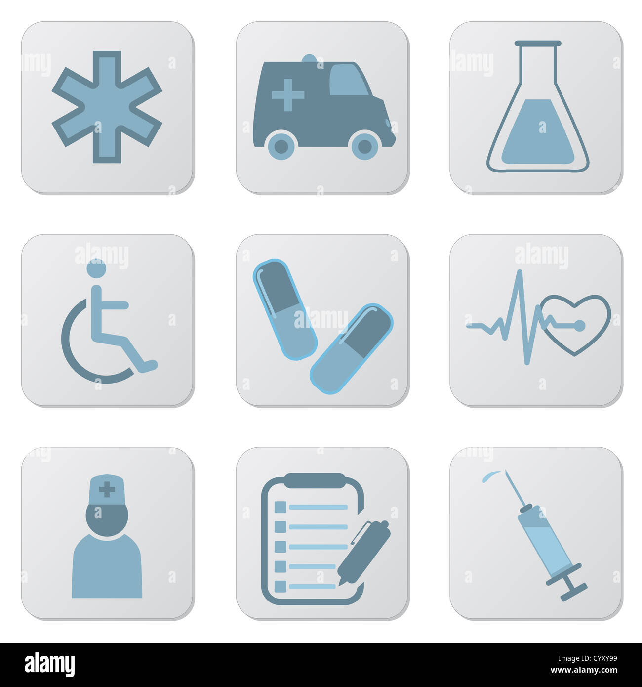 Ensemble d'icônes médicale bleu pour les hôpitaux et les sites web. Banque D'Images