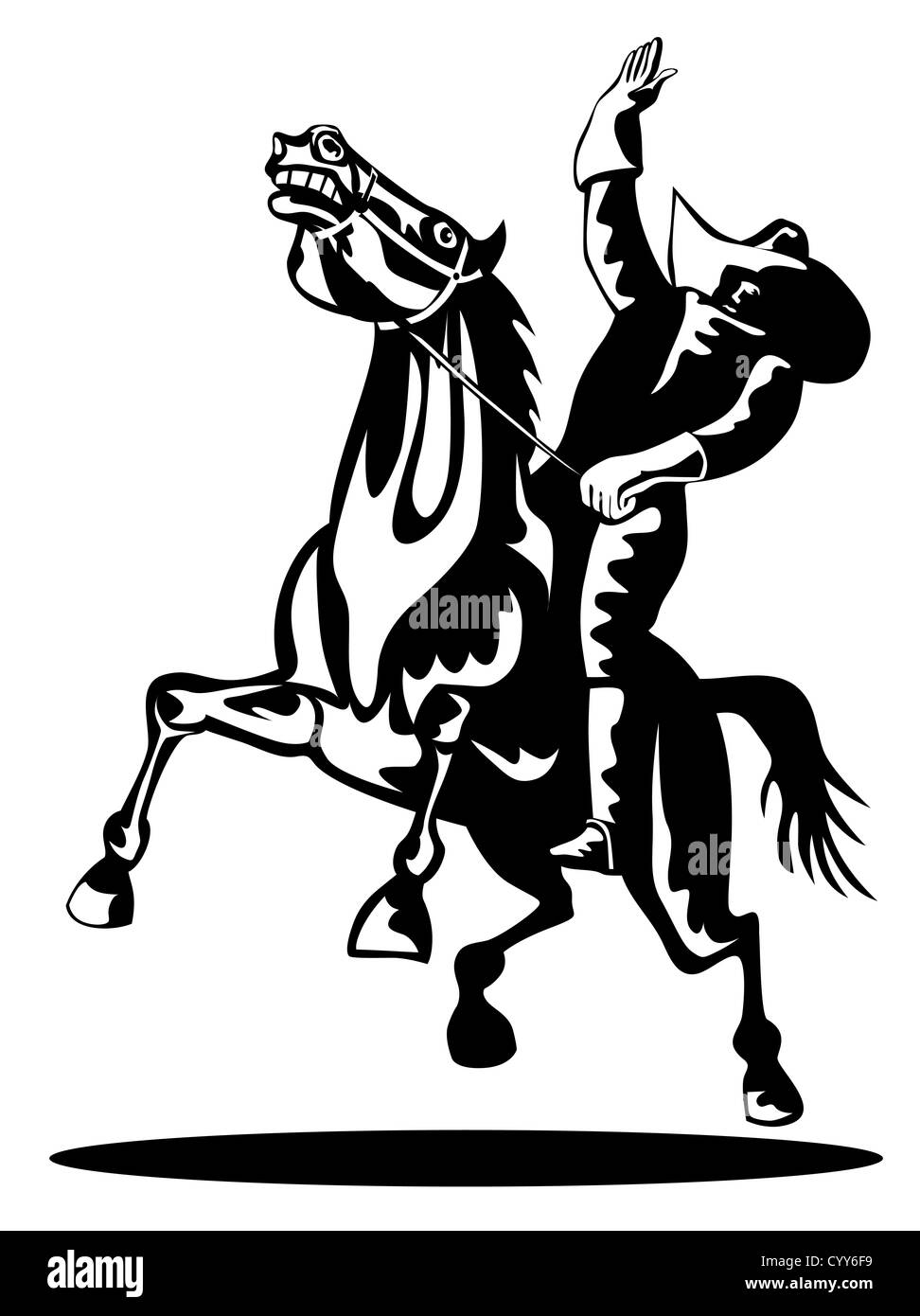 Illustration de rodeo cowboy équitation cheval bronco isolées sur fond blanc Banque D'Images