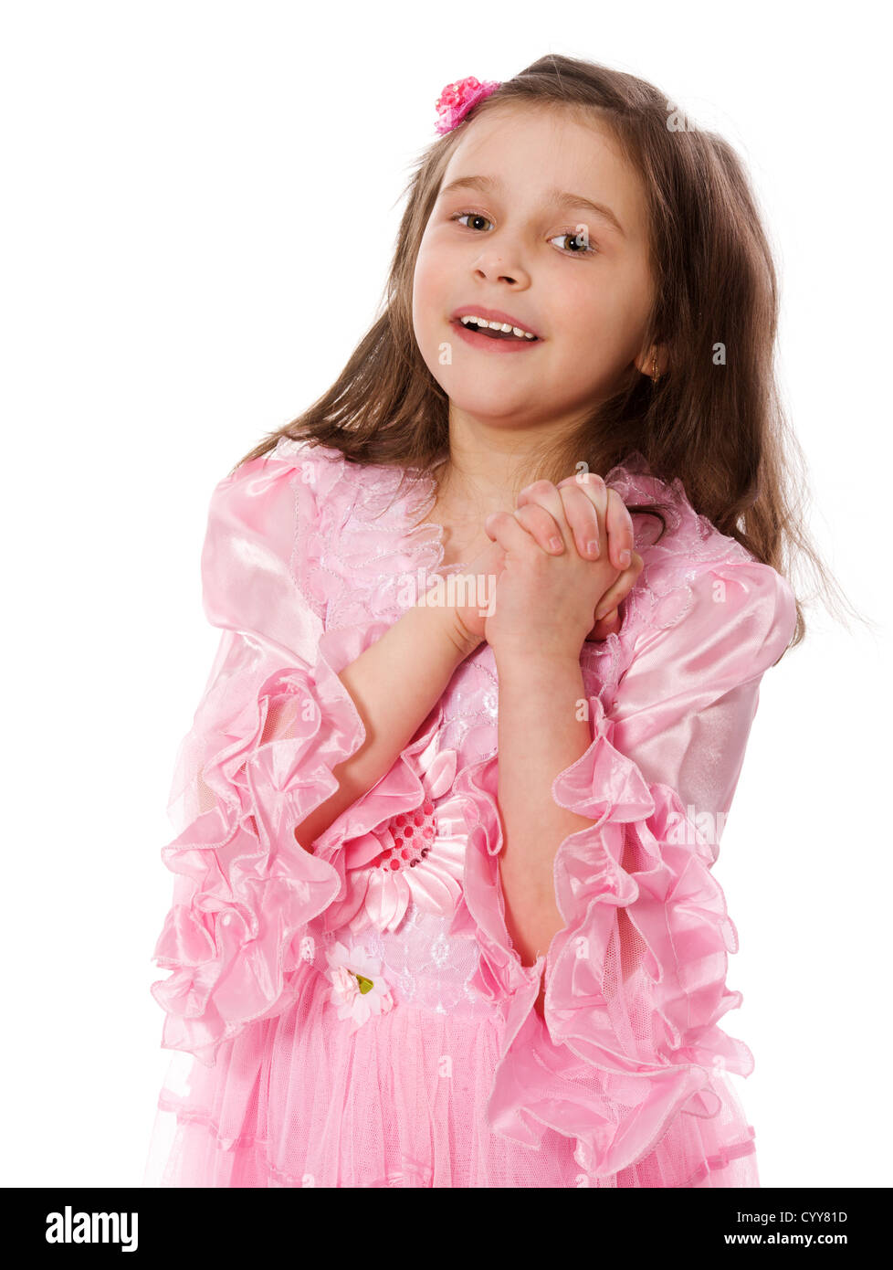 Happy Girl 8 ans isolated on white Banque D'Images