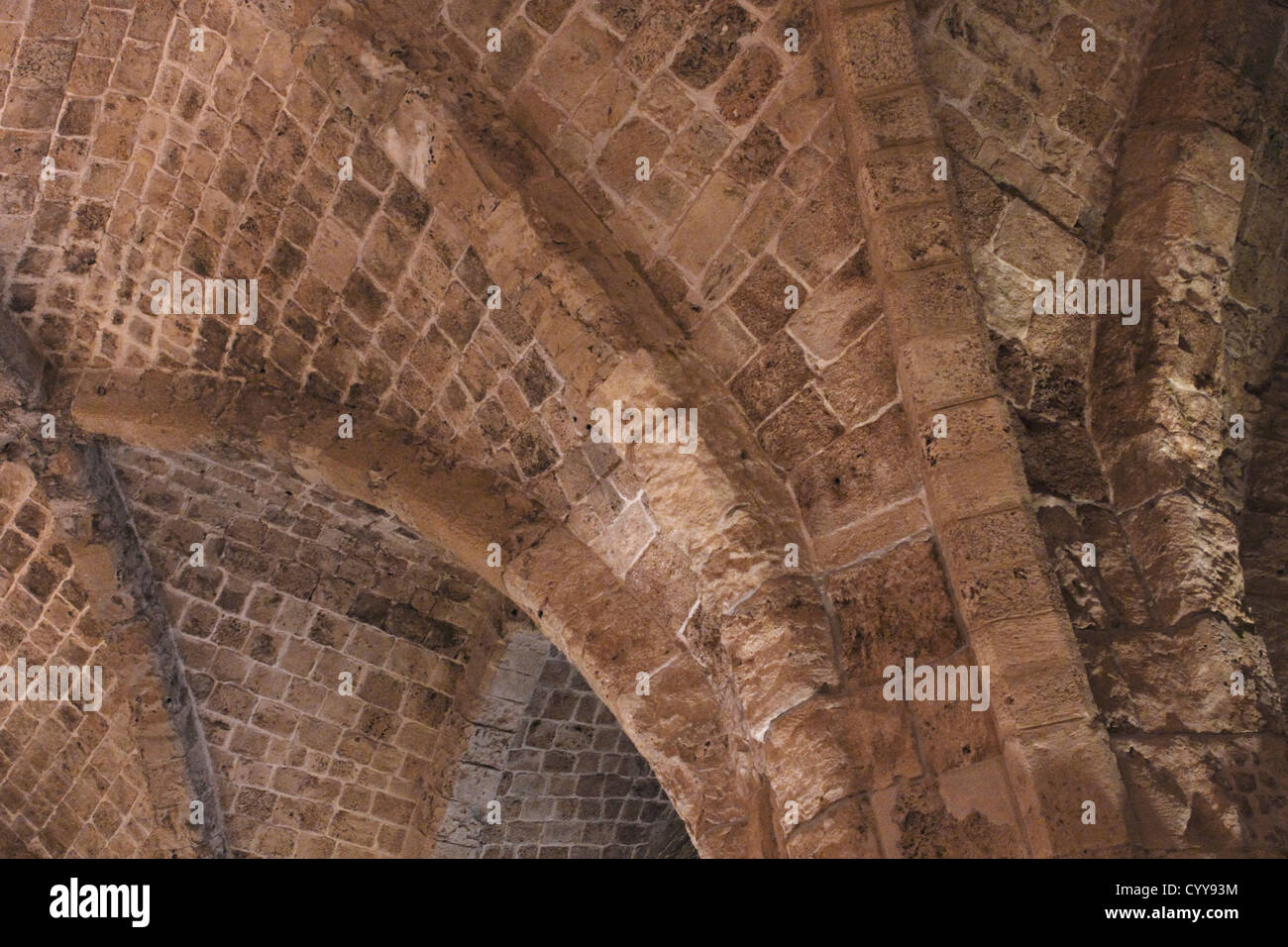 Les voûtes du plafond de l'ancienne place forte des Croisés Acre, Israël Banque D'Images