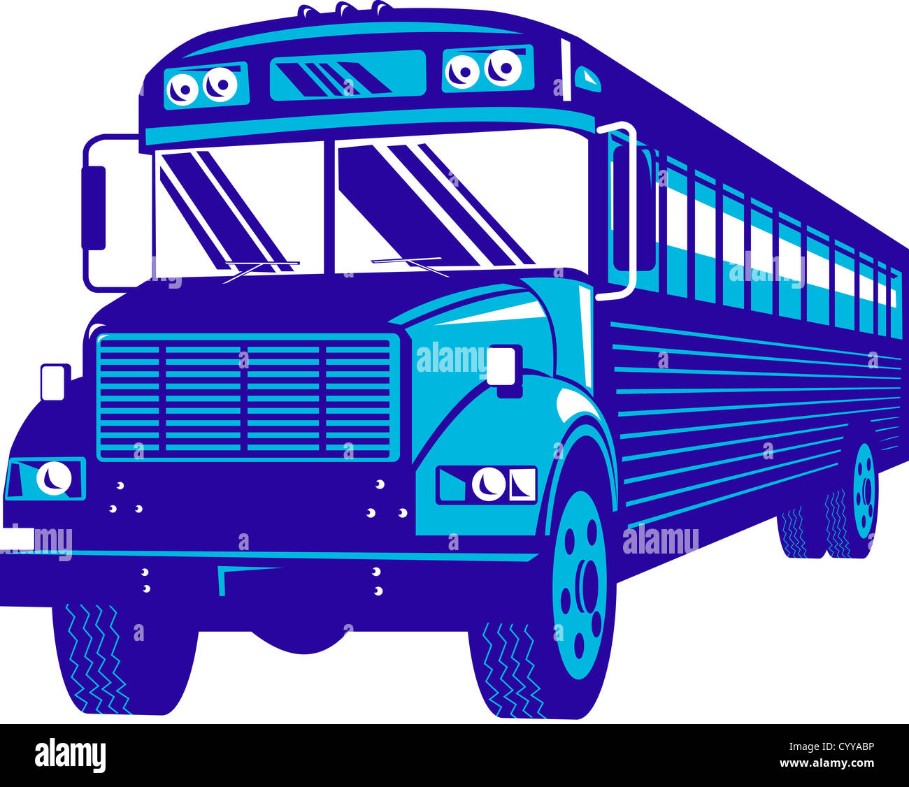 Illustration d'un autobus scolaire vintage sur fond isolé vu de l'avant Banque D'Images