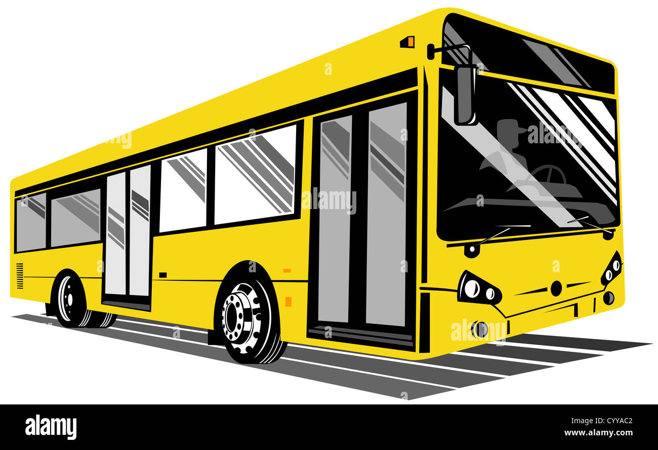 Illustration d'une navette bus coach sur fond isolé vu de côté Banque D'Images