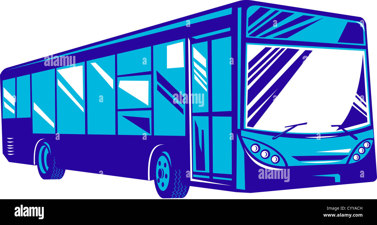 Illustration d'une navette bus coach sur fond isolé vu de l'angle faible Banque D'Images