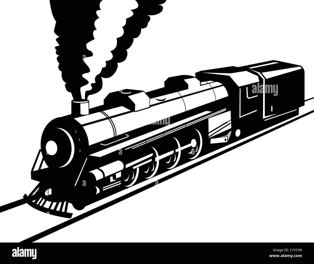 Illustration d'un train à vapeur locomotive de chemin de fer, qui se fait dans le style rétro sur fond isolé Banque D'Images