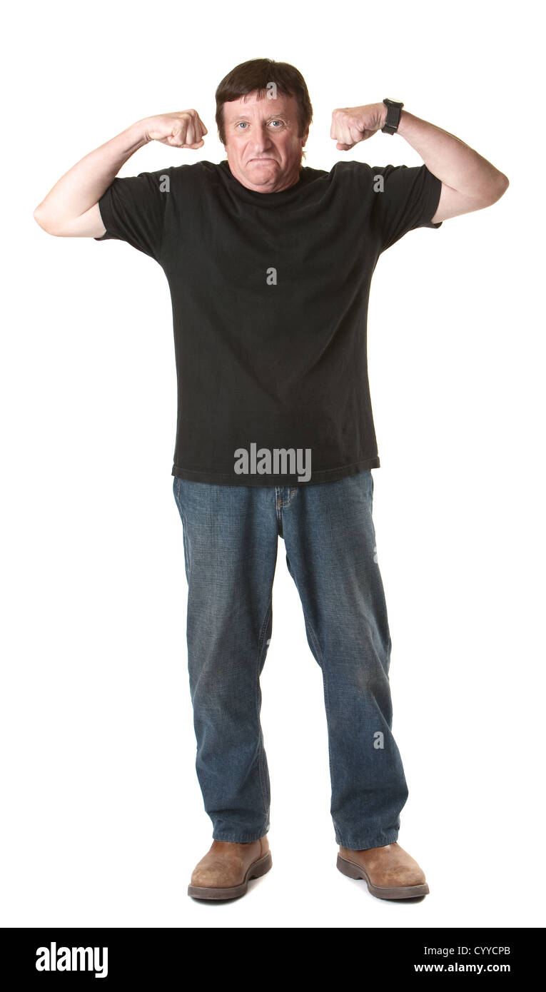 Couple mature sur fond blanc montre biceps Banque D'Images