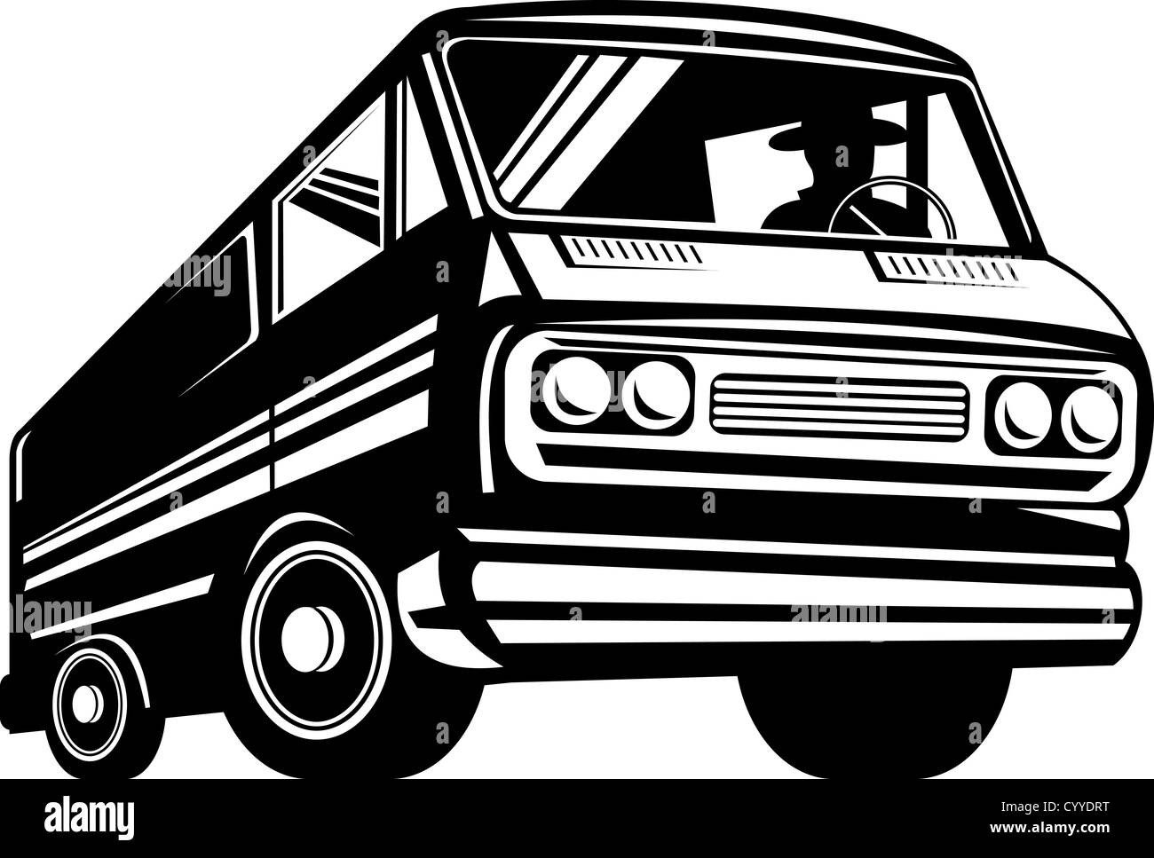 Illustration d'un camion de livraison fait en style rétro. Banque D'Images