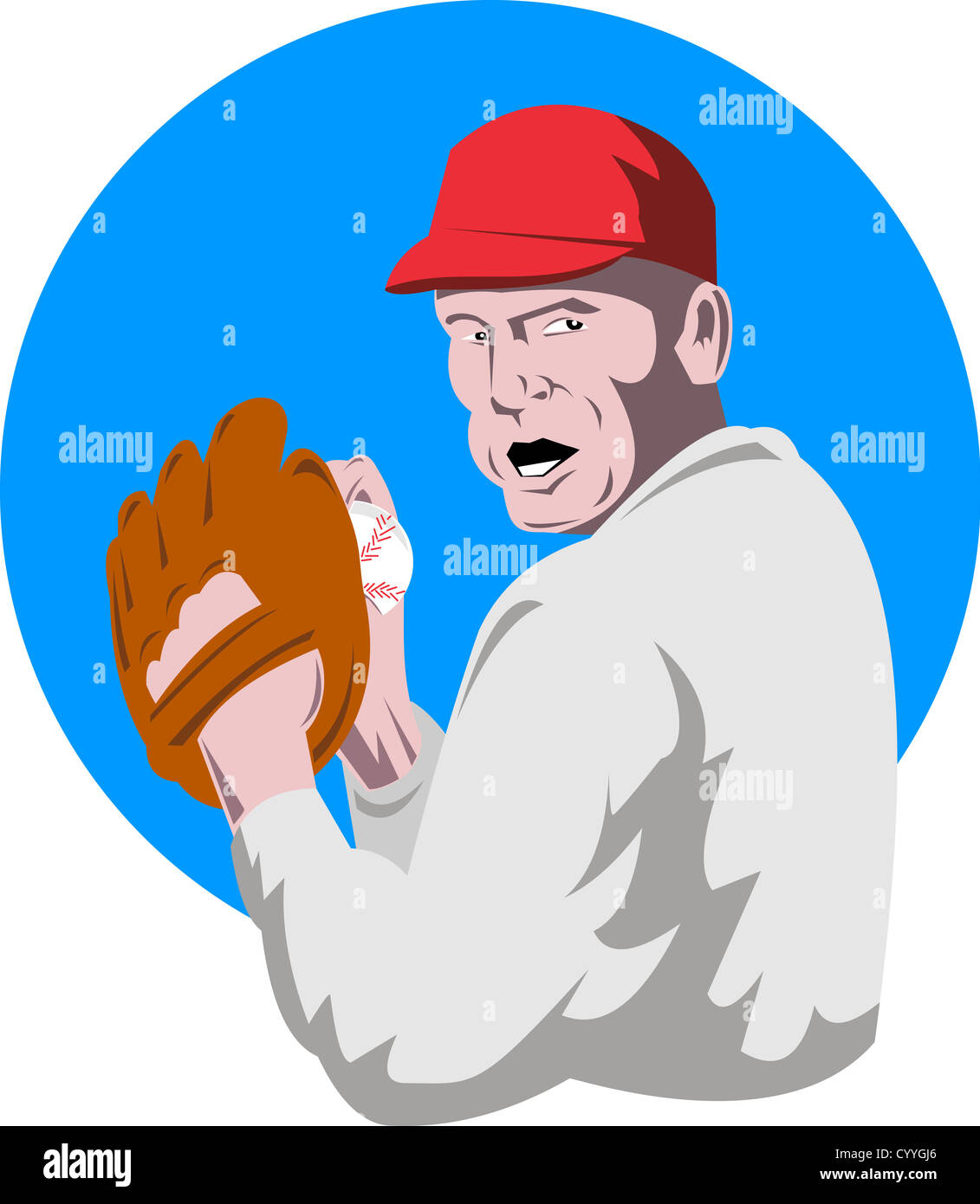 Illustration d'un joueur de baseball pitcher fait dans le style rétro Banque D'Images